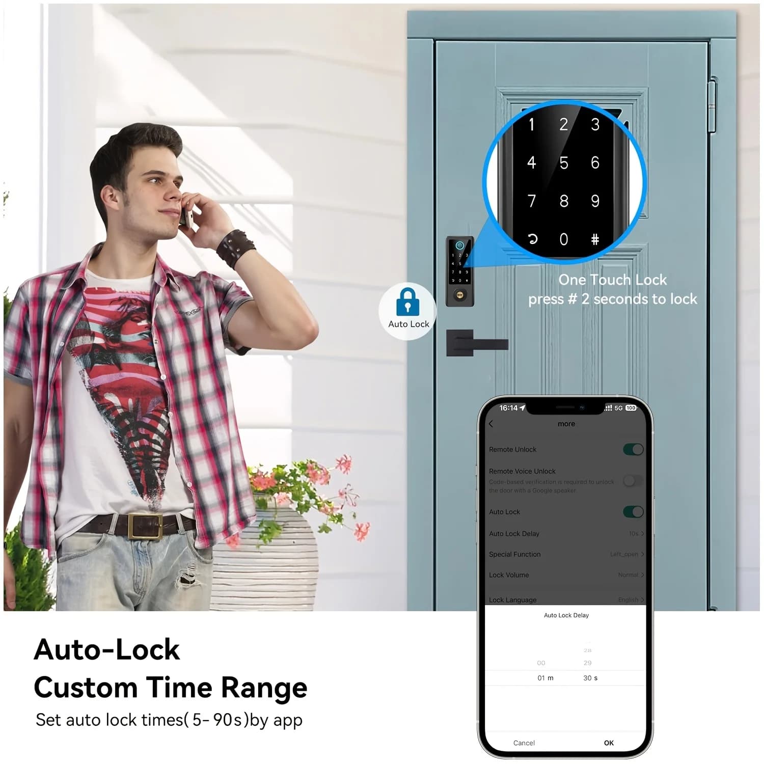 Smart Electronic Deadbolt Lock – Fingerprint, App & Temporary Code Access, Two-Point Security, Works with Smartphone, Keypad or