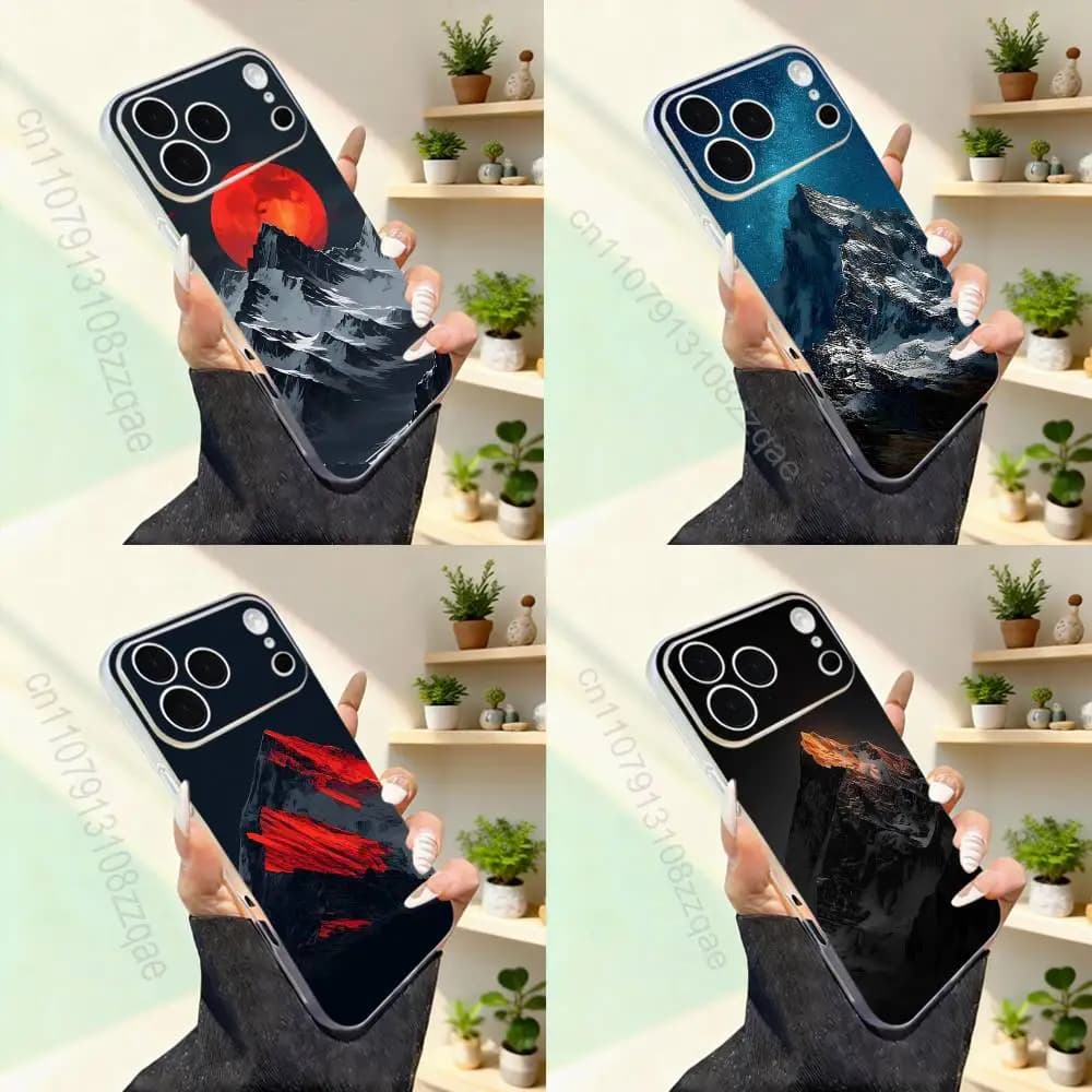 Cover per iPhone con design paesaggio montano innevato per iPhone 17, 16, 15, 14, 13, 12, 11, Pro, Max, Plus, Mini, SE4, compatibile con ricarica wireless MagSafe