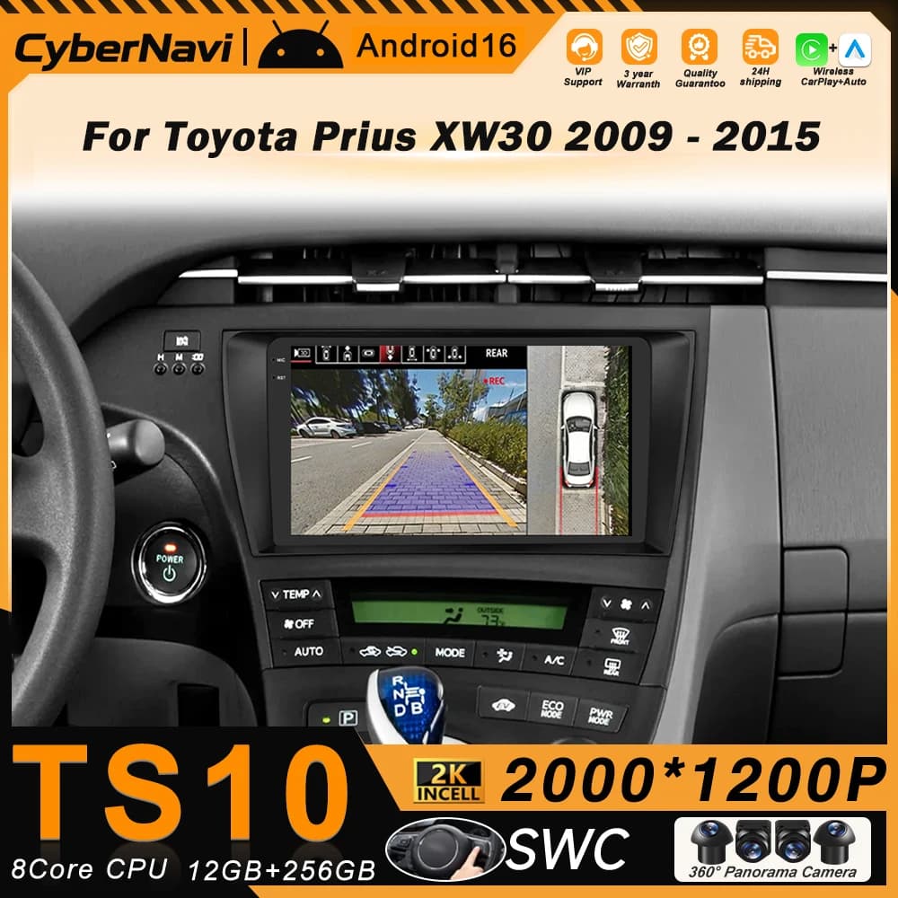 Autoradio Android for Toyota Prius XW30 2009-2015, GPS navigator, Carplay Wireless, 2 Din, Multimedia Reader Video, Touch Screen