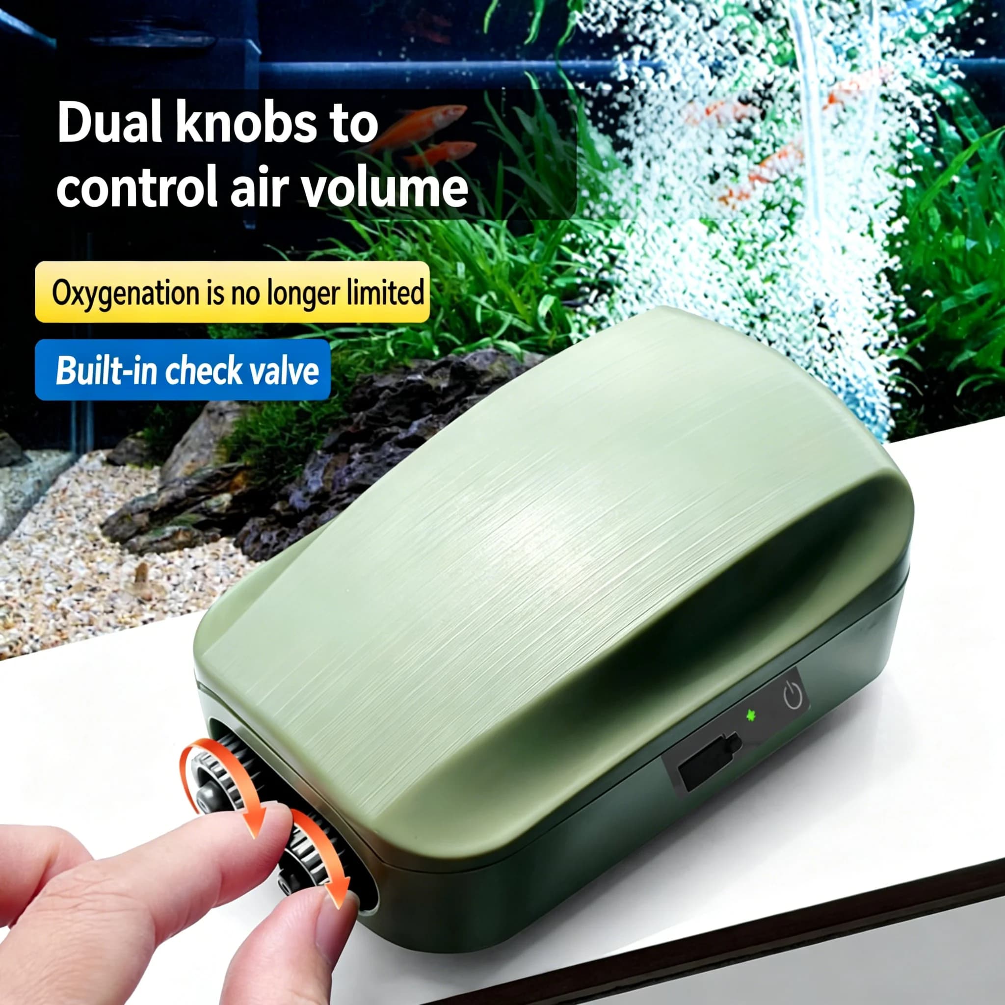 Pompa d'Aria per Acquario, Compressore Silenzioso USB Ricaricabile con Batteria, Ossigenatore Portatile per Pesca 2000mA per Esterni