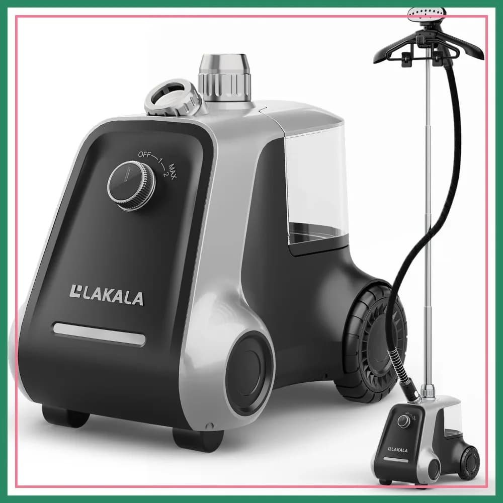 Vaporizzatore per Vestiti, Riscaldamento in 30 Secondi, Serbatoio da 2,5L, con Clip per Pantaloni e Doppio Appendiabiti, Vaporizzatore da Terra con Altezza Regolabile