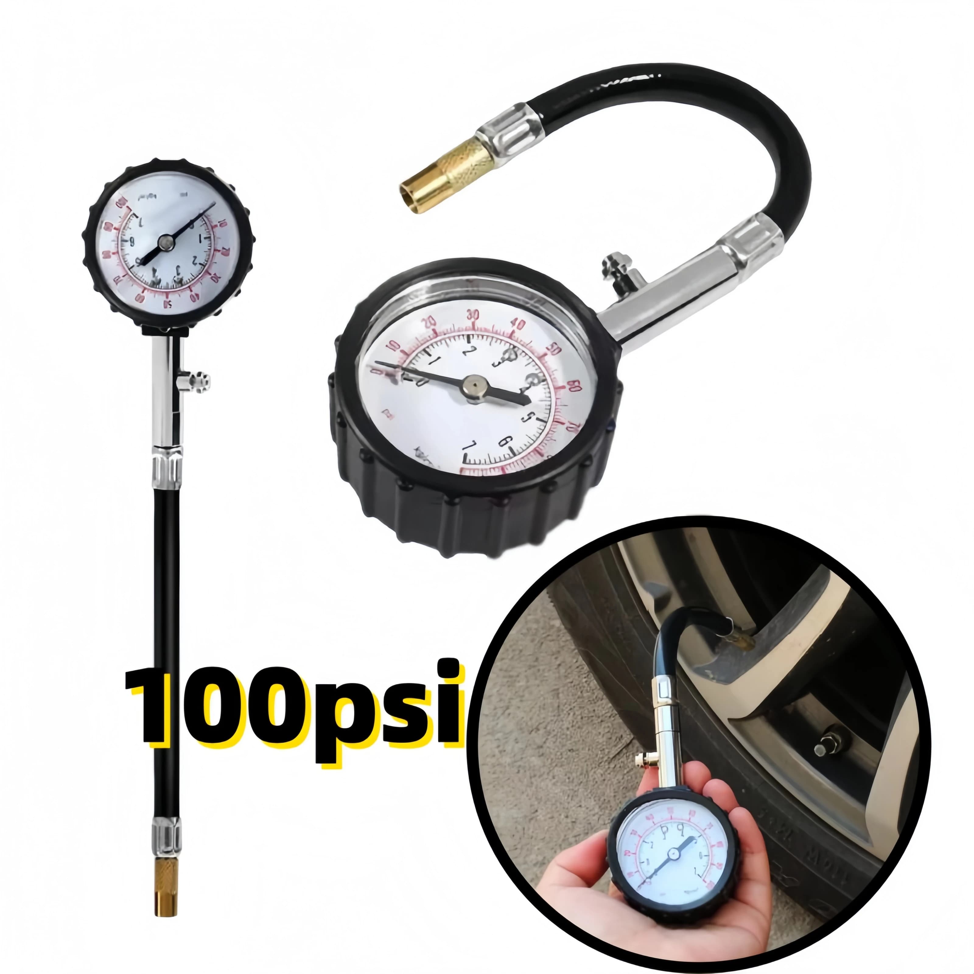 Manometro Professionale 100 PSI per Pneumatici, Alta Precisione, Tubo Lungo, Tester per Auto, Camion, Moto