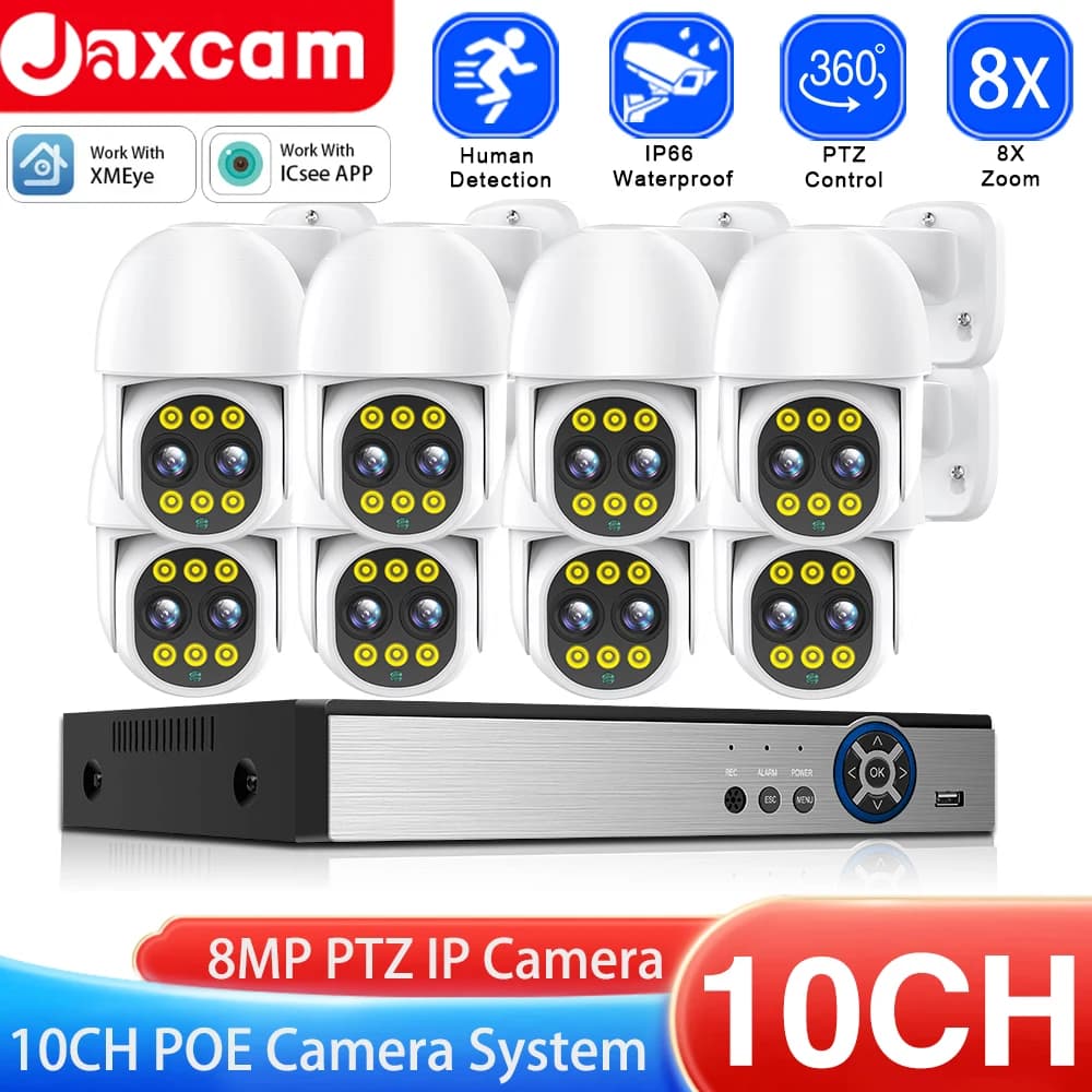 4K XMEYE POE Surveillance System 8MP Two Way Audio 8X Zoom PTZ CCTV POE AI Security Camera 10CH P2P NVR Video Surveillance Kit