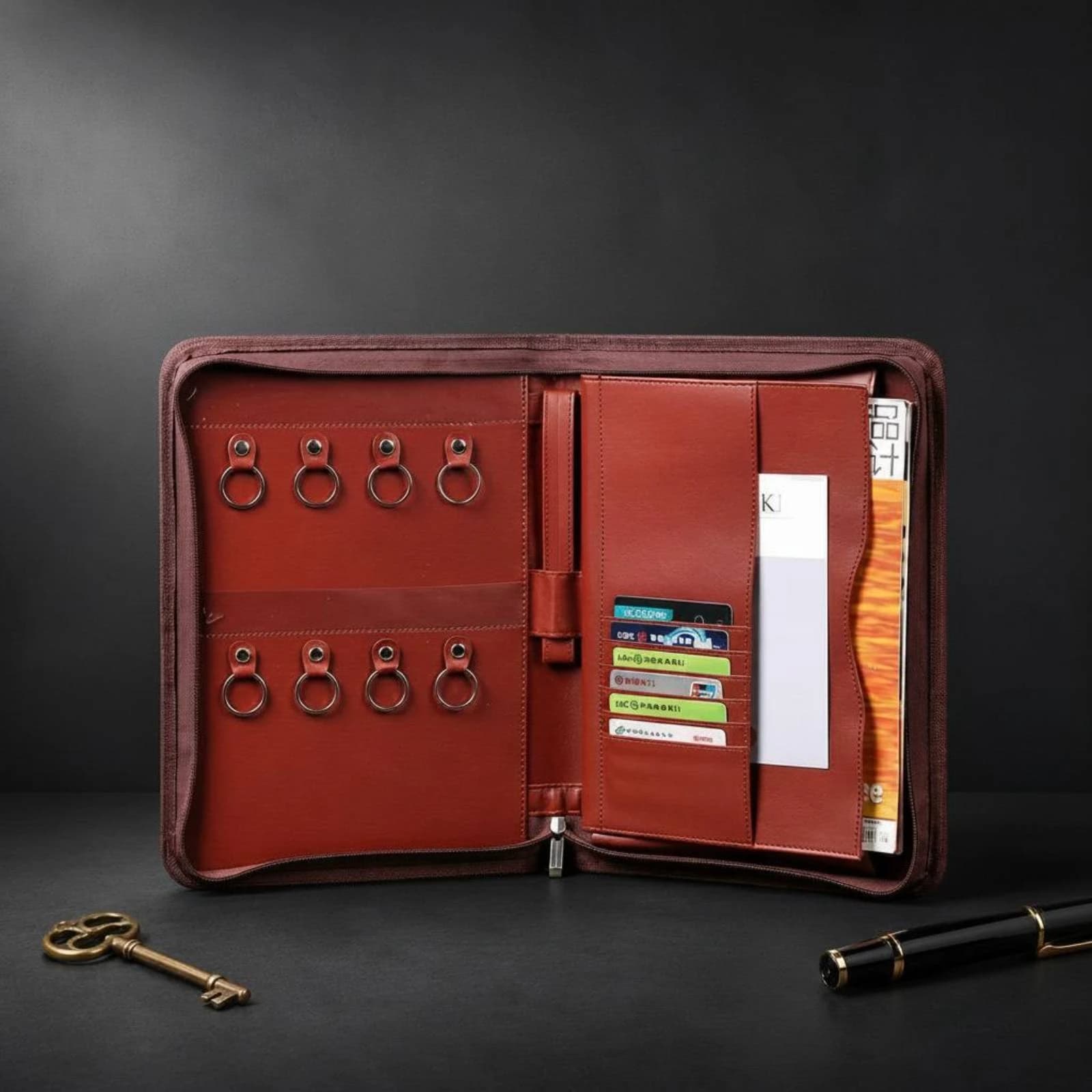 Zippered Document Folder Rounded Corners Hard-Sided Document Organizer Zippered File Case Leather-Like Finish Business Storage
