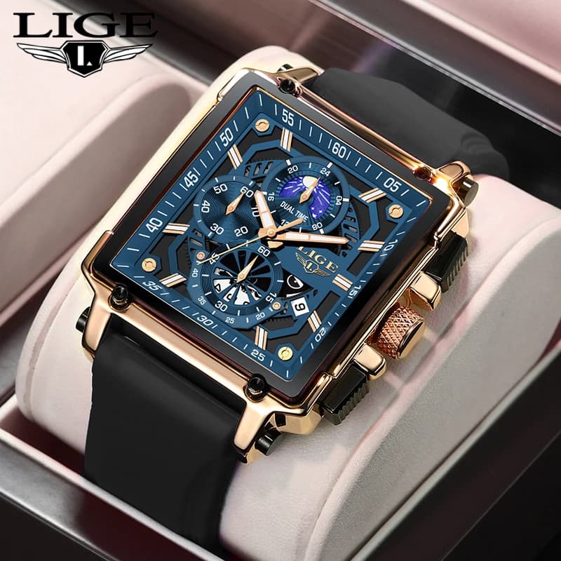 LIGE Nuovo quadrante quadrato Orologio da uomo Top Luxury Fashion Orologi da uomo Sport Impermeabile Calendario Data Orologi da polso al quarzo Reloj Hombre