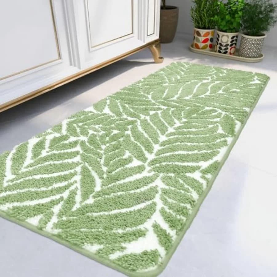 Tappeto passatoia da bagno - Tappetino lungo antiscivolo per bagno, decorativo, assorbente, per vasca, con motivo a foglie