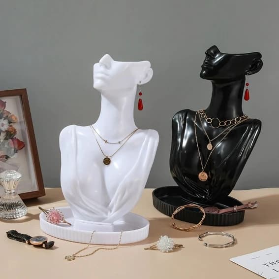 Ritratto Collo Collana Vetrina espositore gioielli orecchini Manichino in plastica espositore gioielli ciondolo collana collo modello
