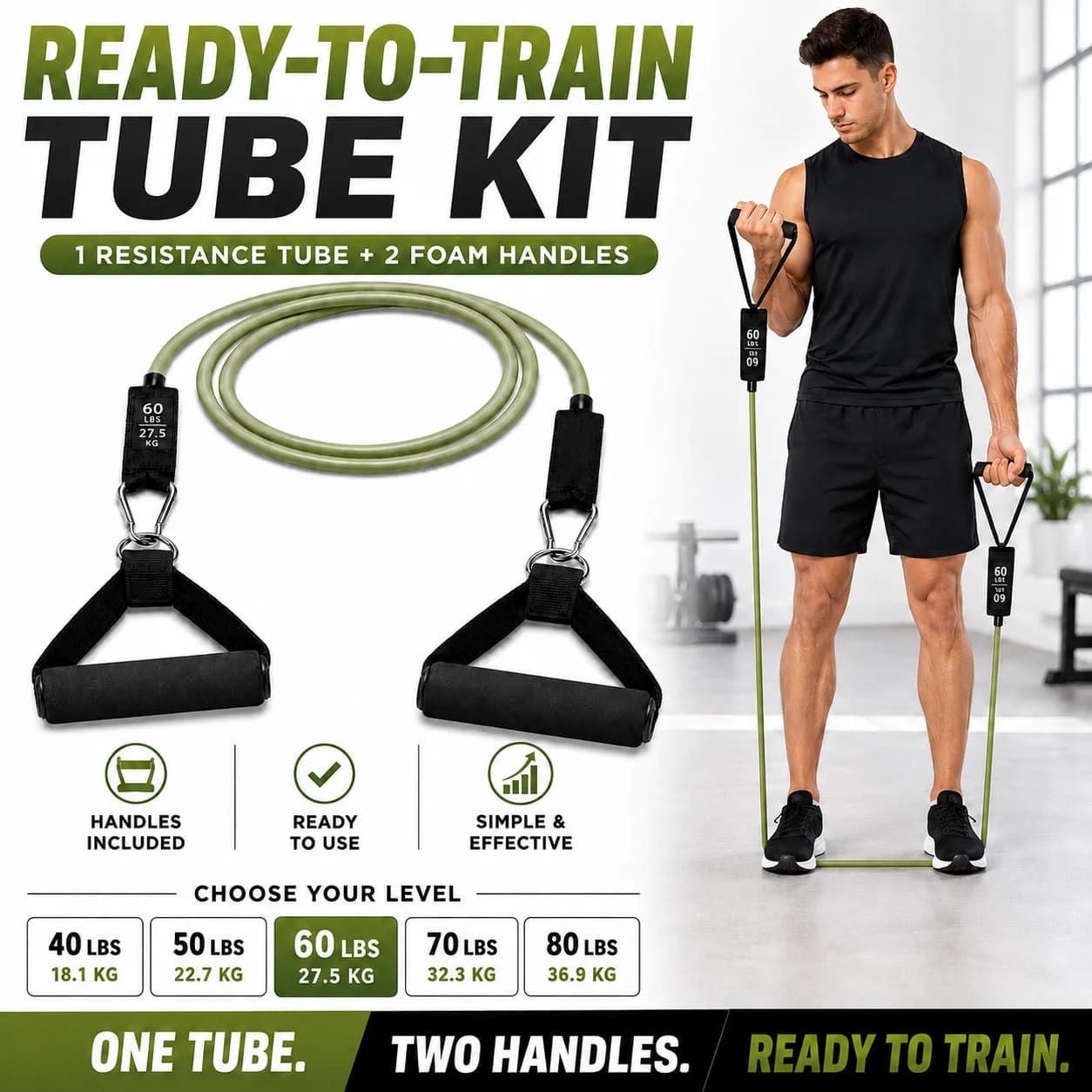 Resistance Band with Handles Single Exercise Tube Band Elastic Pull Rope for Men Home Gym Workout Strength Training