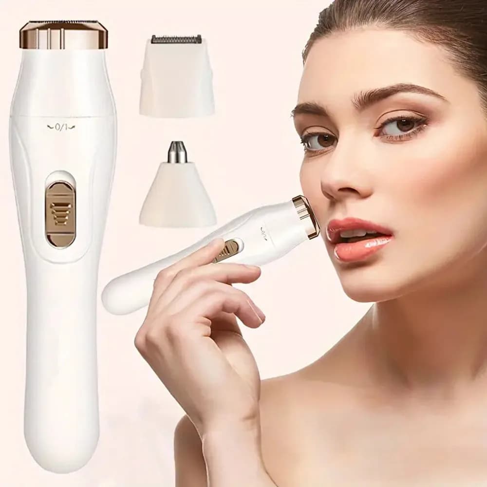Set 3 in 1 for eyebrow care, ears, nose and beard, with trimmer, razor and USB rechargeable depilator