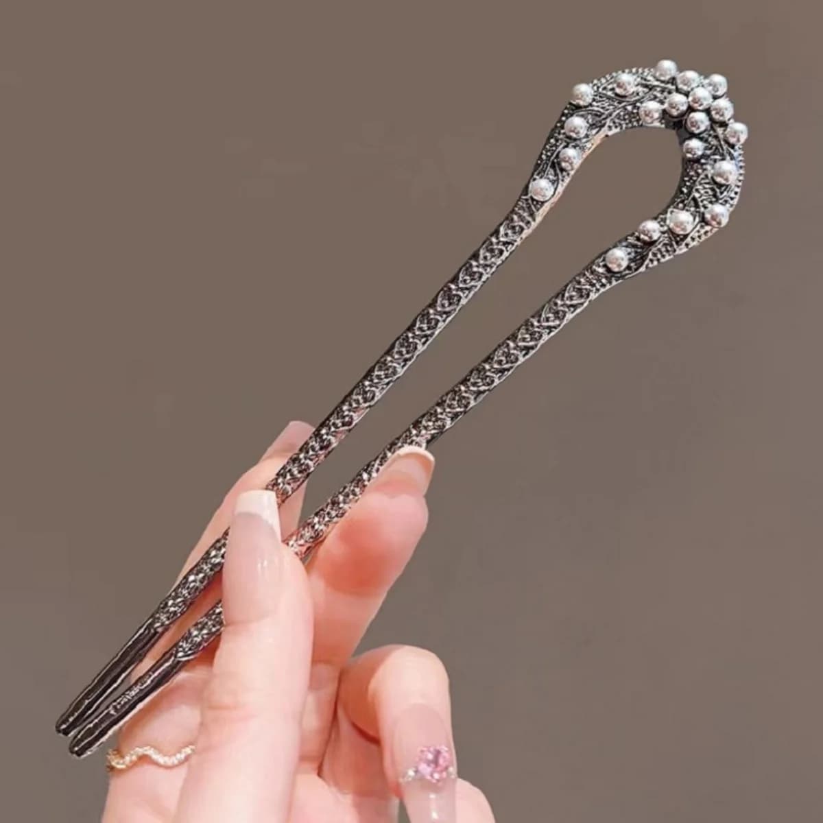 New U-shaped pearl fork for women elegant gun-black jewelry stick for hair girls trendy updo polpette head hair accessories