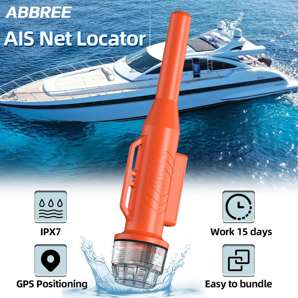 ABBREE AR-109M AIS Boa Localizzatore di rete da pesca GPS 5W IPX7 Antenna incorporata Alta precisione Ricevi velocemente 15 giorni in standby 10MN ST-109M