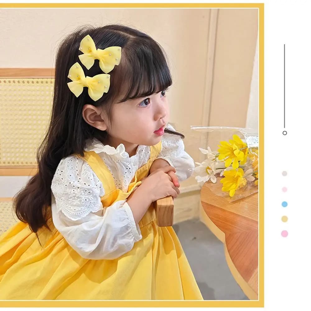 2pcs/Set Fashion Cute Bow Hair Clips with Imitation Pearls Multicolor Side Barrettes Sweet Headdress Bangs Broken Hairpin