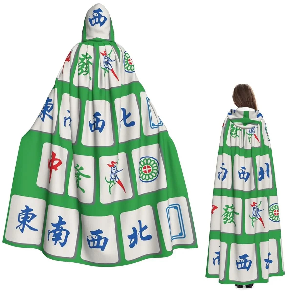 Mahjong Piastrella Modello Mantello lungo con cappuccio Strega Costume medievale Mantello cosplay HalloweenParty Adulto Unisex