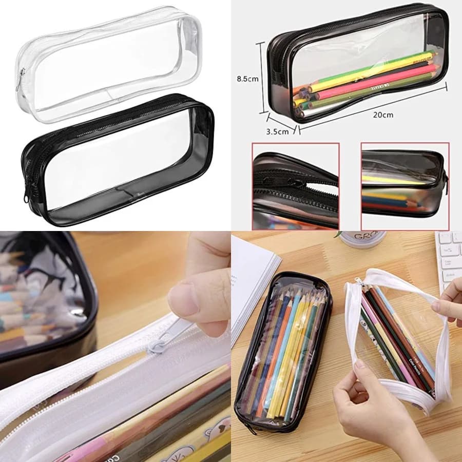 BlingKingdom 2 pezzi trasparente in PVC con cerniera astuccio per matite articoli da toeletta esame penna astuccio per matite valigia da viaggio trucco borsa per cosmetici per Org