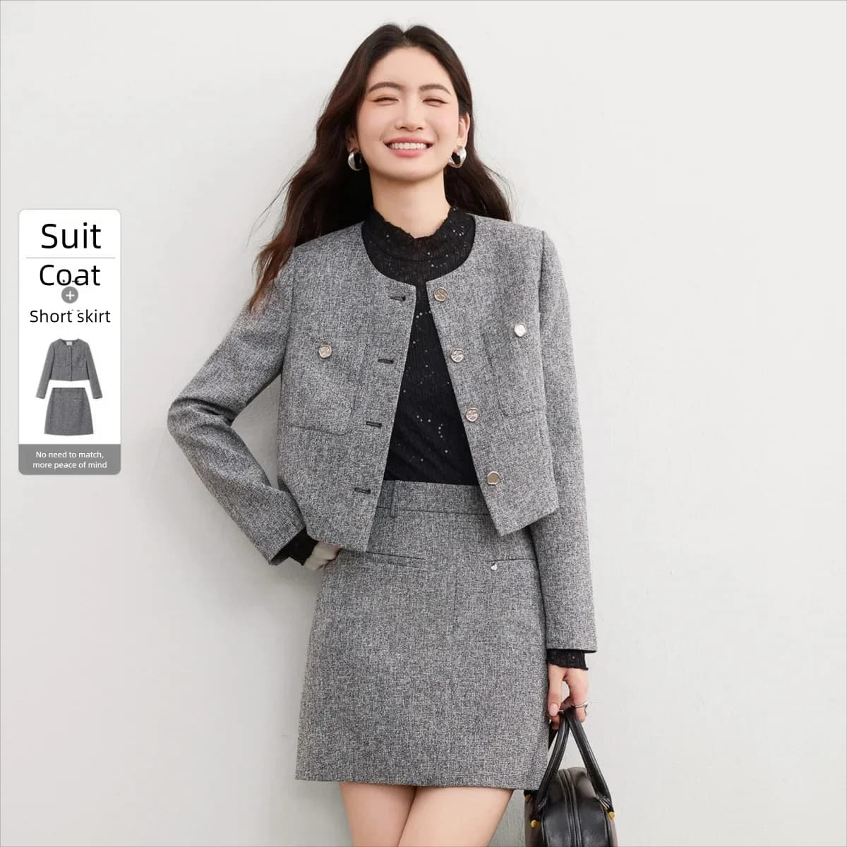 SENTUBILA Set 2 Pezzi da Donna: Giacca a Spalla e Gonna Dritta, Top Corto e Minigonna Elegante Primavera 2026 161ZA6519X