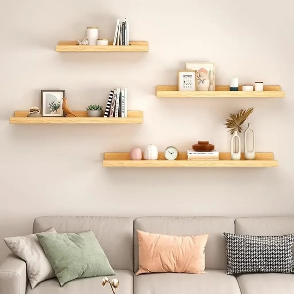 Rustic Wood Floating Wall Shelves, 2 Sizes Available, Wall Mounted Storage Display Rack for Living Room Bedroom Bathroom Kitchen