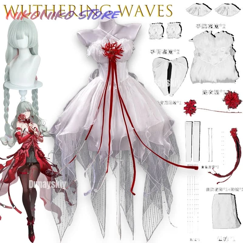 Wuthering Waves Phrolova Costume Cosplay Parrucca Abito Copricapi Maniche Puntelli Set completo per le donne Ragazze Fractsidus Halloween NikoNiKo