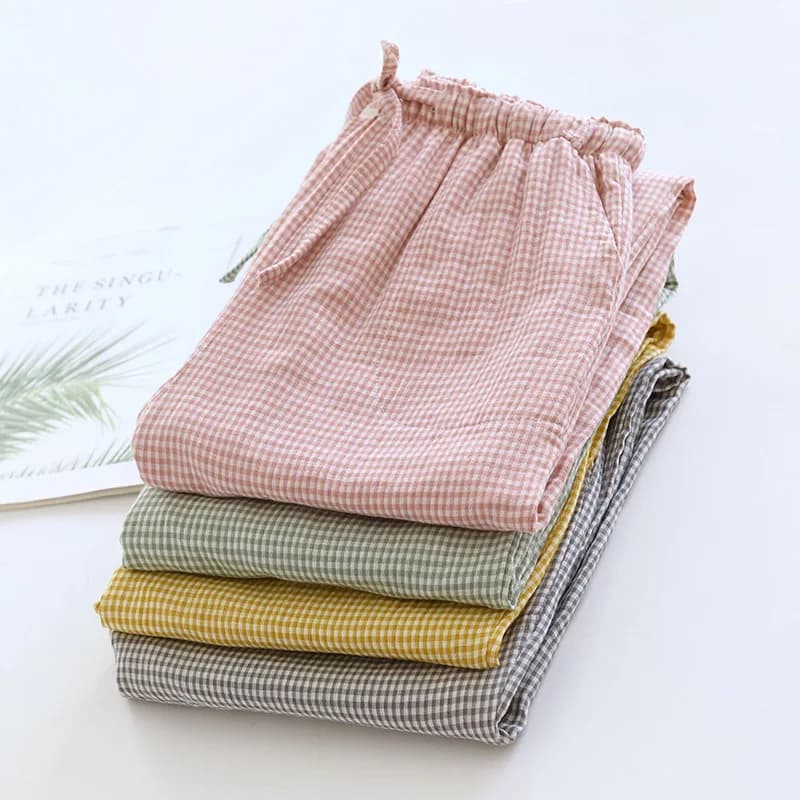 Pantaloni da Notte per Donna Primavera-Autunno, 100% Cotone, Abbigliamento Casual per Casa, Pantaloni Pigiama con Design a Quadri