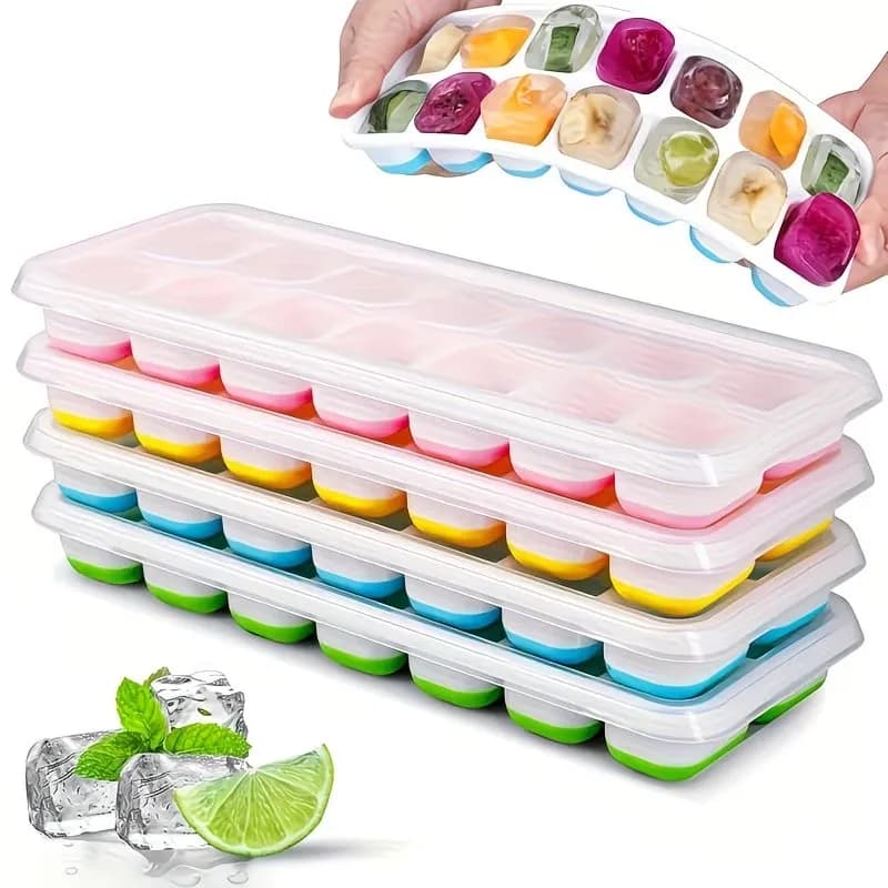 1-5 Pezzi Stampi per Cubetti di Ghiaccio Quadrati da 6 e 14 Scomparti con Coperchi, Fondo Morbido in Silicone, Stampo Facile da Sformare per Ghiaccio Fatto in Casa
