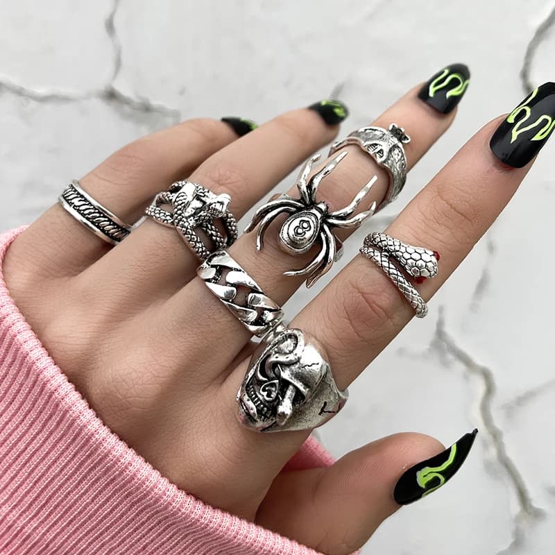 7 pezzi/set anelli serpente punk per donna ragno gotico uomo gioielli moda regali accessori