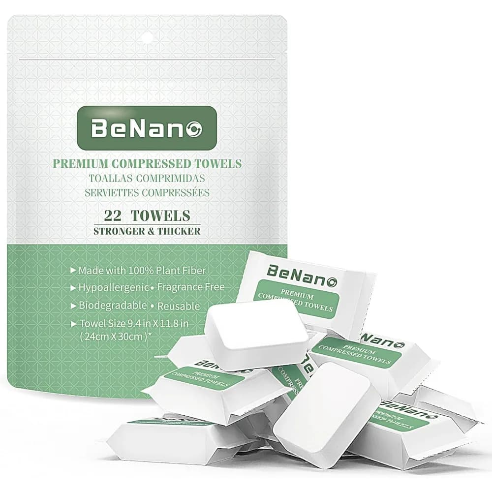 Salviette Viso Compresso Biodegradabili a Base Vegetale, Asciugatura Rapida, Spesse, per Viaggi, Campeggio, Hotel, Riutilizzabili