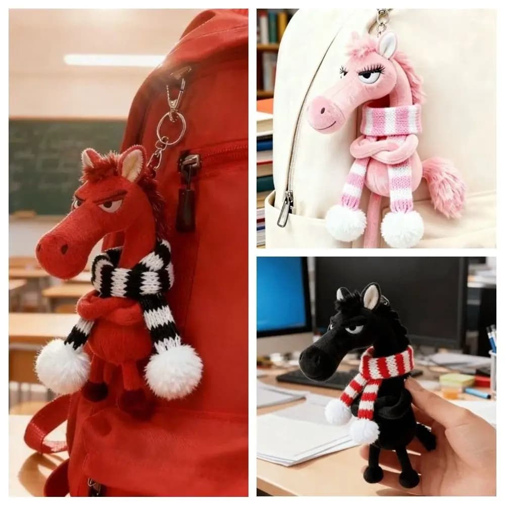 2026 nuovo caldo simpatico cartone animato cavallo portachiavi stile fantasy artigianato pony con sciarpa farcita simulazione decorazione della stanza del cavallo