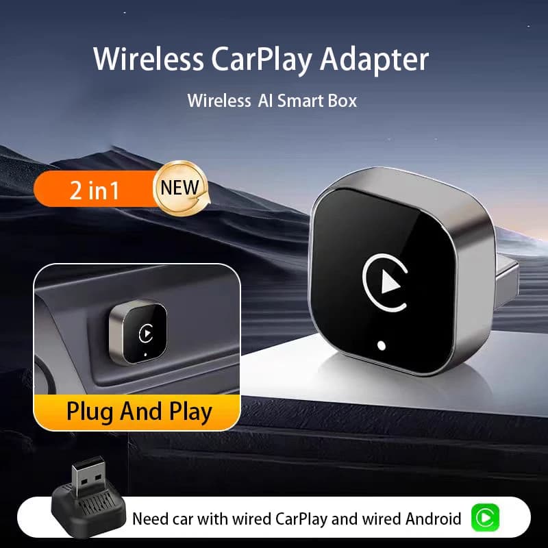 Adapter CarPlay Wireless 2in1 Android Auto AI Smart Box Smart Car Systems Plug And Play for Toyota Nissan Honda Ford Benz