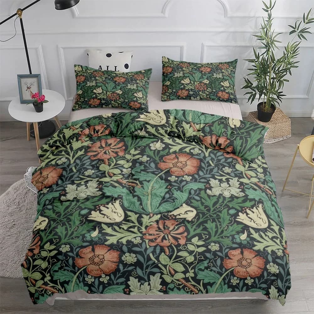 Set copripiumino neoclassico floreale e uccelli William Morris Set biancheria da letto matrimoniale singolo king size king size americano