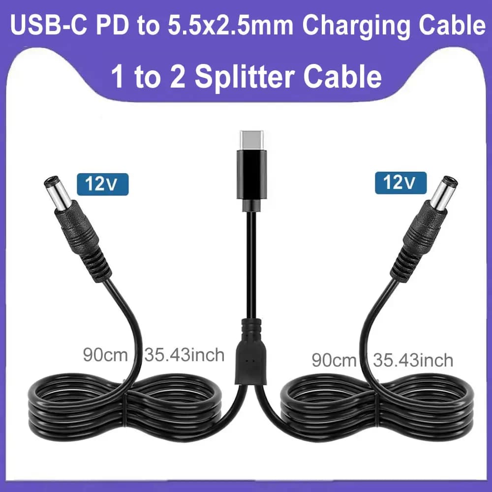 Cavo di alimentazione da USB-C a CC 5,5 mm x 2,5 mm, ingresso PD USB tipo C a uscita CC 12 V 3 A, per ricarica esterna, studio e viaggi