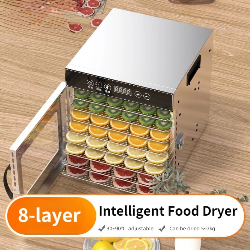 Essiccatore a 8 strati Macchina per frutta secca Uso commerciale Disidratatore per disidratazione alimentare illuminato con porta visiva Smart Touch per uso domestico