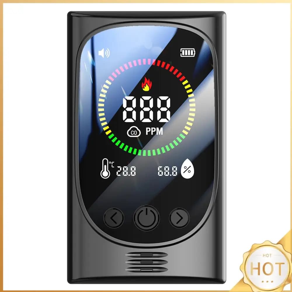 Allarme Monossido di Carbonio 4-in-1 da Parete con Display Temperatura e Umidità per Viaggi, Casa e Camper
