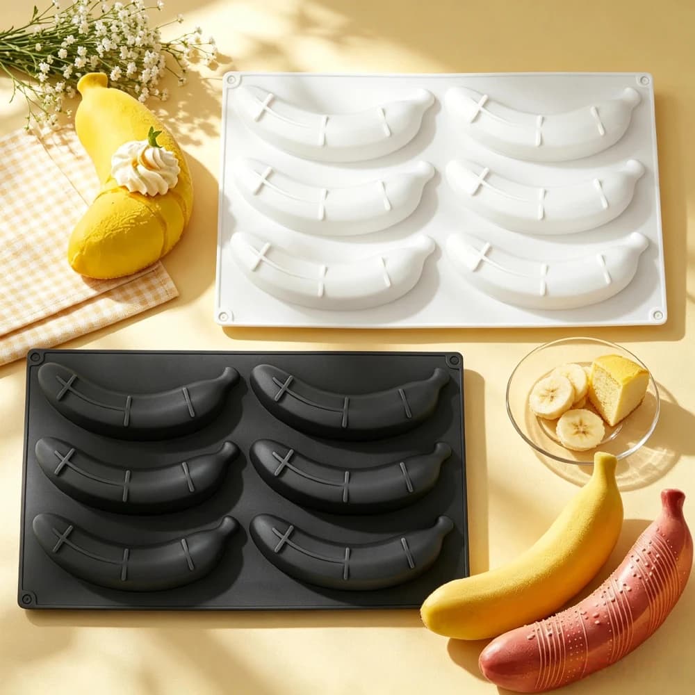 6-Cavity Banana Mousse Cake Silicone Mold Chocolate Dessert Pudding French Pastry Baking Mold Realistic Fruit Candle Mold8-Unit
