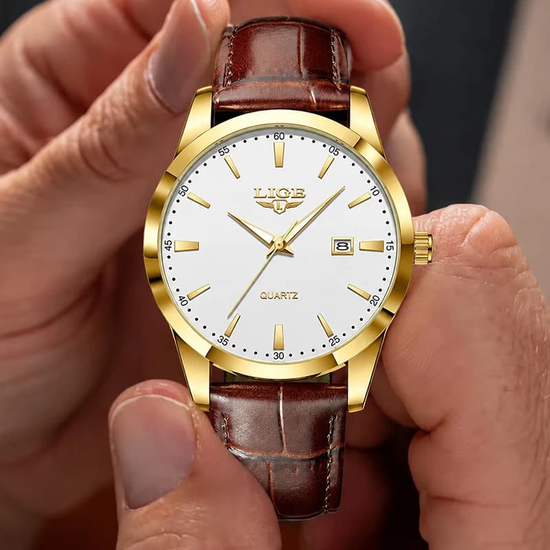 LIGE Mens Watches Top Brand Luxury Waterproof Quartz Watch for Men Fashion Business Brown Leather Sport Chronograph Reloj Hombre