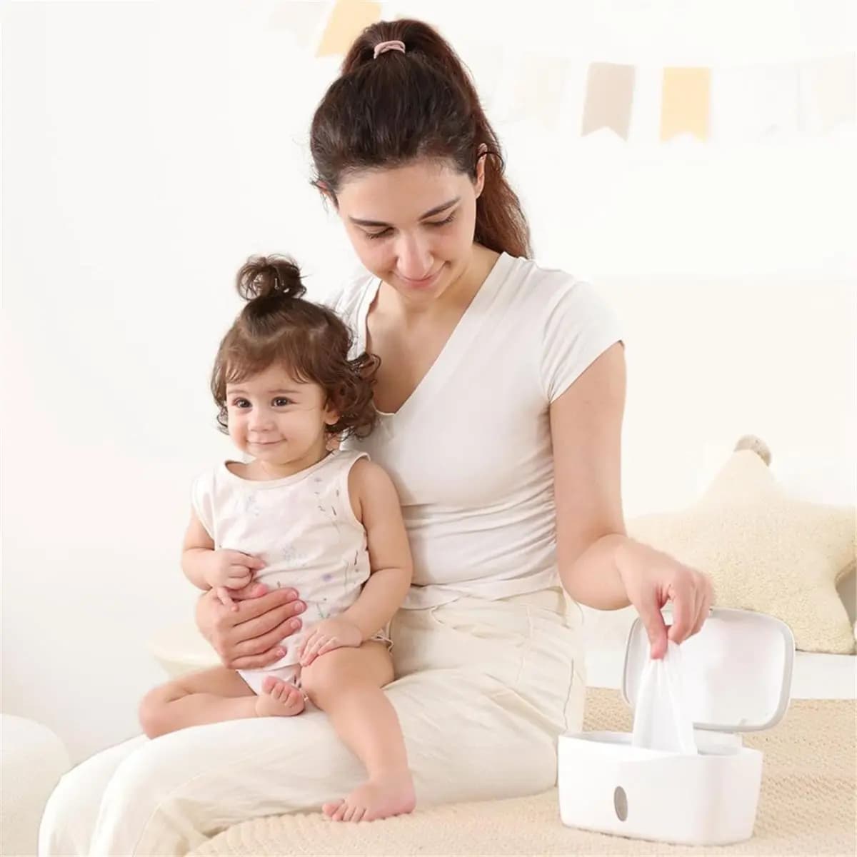 Wipes Dispenser with Weighted Plate, Perfect Pull Baby Wipe Holder, Refillable Wipe Container, Keeps Wipes Freshs