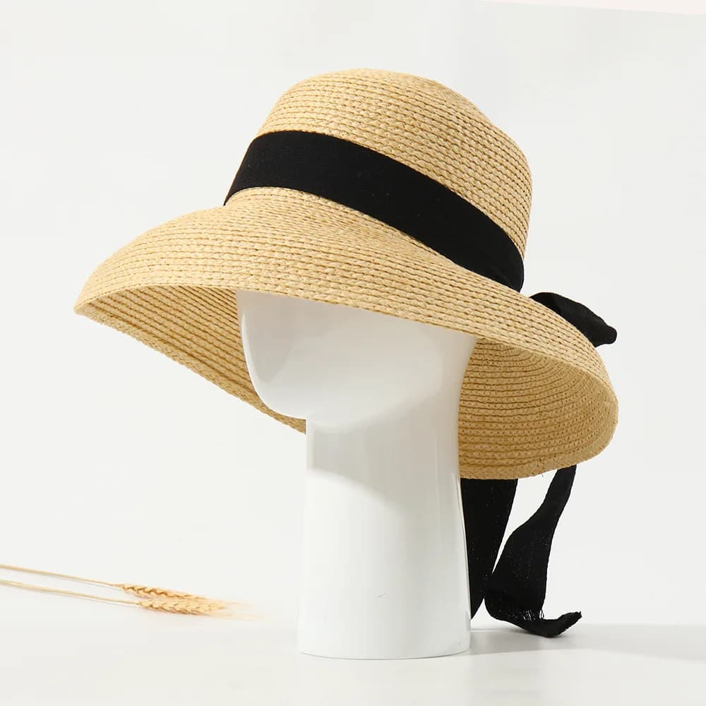 Beach Vacation Wide Brim Sun Hat, French Bowknot Fisherman Cap, Hepburn Style Sand Hat Fashion Headwear