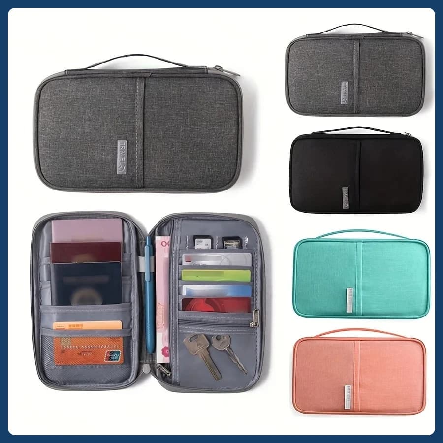 Portafoglio per passaporto familiare - Organizzatore di documenti da viaggio multitasche con blocco RFID, porta passaporto in pelle per accessori