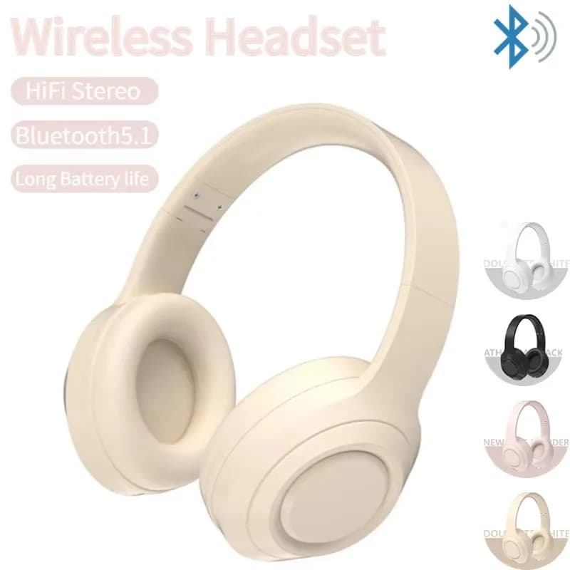 TWS Wireless Bluetooth 5.3 Over-Ear HIFI Stereo Headphones with Reduction of Noise, for Sport and Gaming, Music Player with Microphone