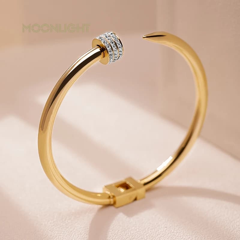 MOONLIGHT Braccialetti aperti per unghie di marca classica Bracciale femminile semplice alla moda Bracciale a vite in acciaio inossidabile per accessori da donna regalo