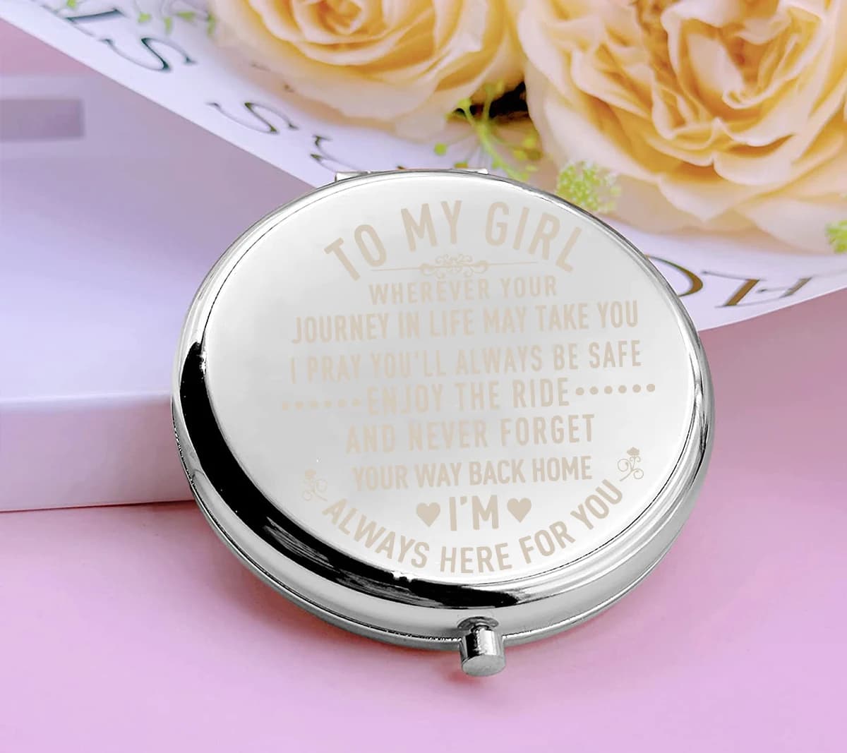 Customized Portable Mirror with Laser Engraving - Elegant Stainless Steel Pocket Mirror for Ladies, Engraving Custom Name, Cooled