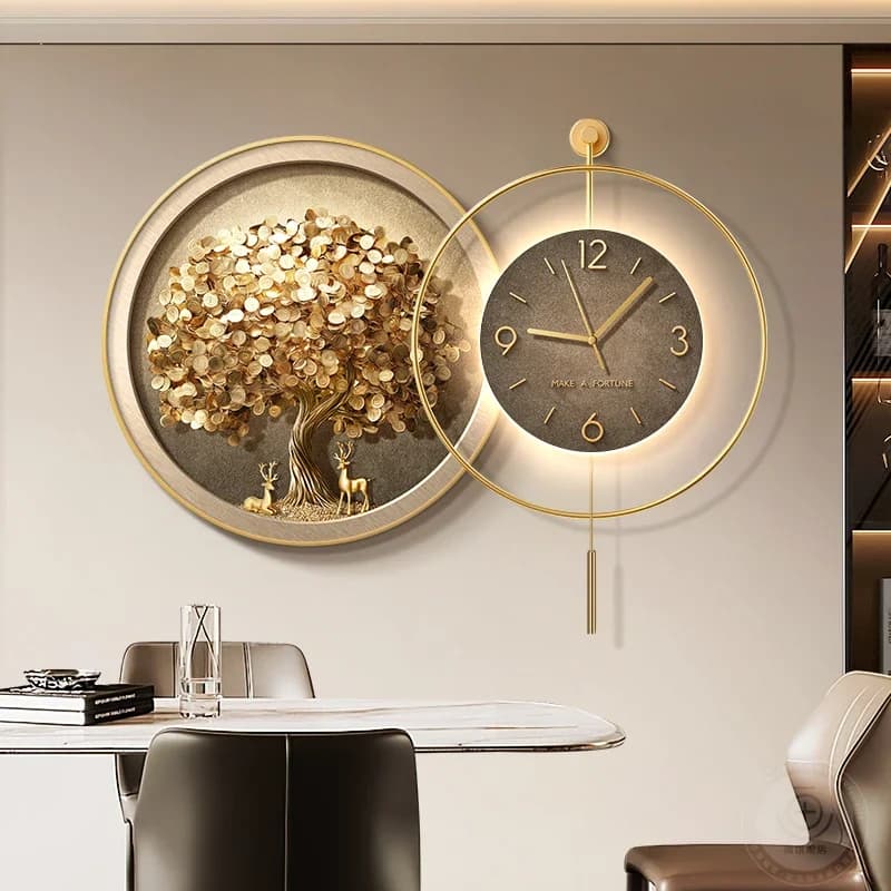 Fortune tree restaurant decoration painting light luxury luxury sense table wall clock hanging painting atmospheric living room