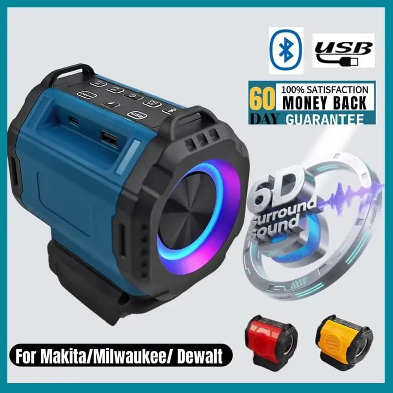 Altoparlante Bluetooth per batteria Milwaukee/Makita/Dewalt/Bosch 18V 20V con porta USB Type-C, amplificatore per riproduzione e ricarica