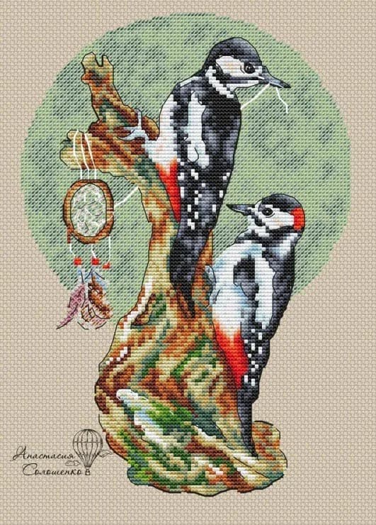 Cross Stitch Set Counted Cross Stitch Set, Cross Stitch Kit 28ct 14ct 32ct Metallic aida Photo Woodpecker and Dreamcatcher