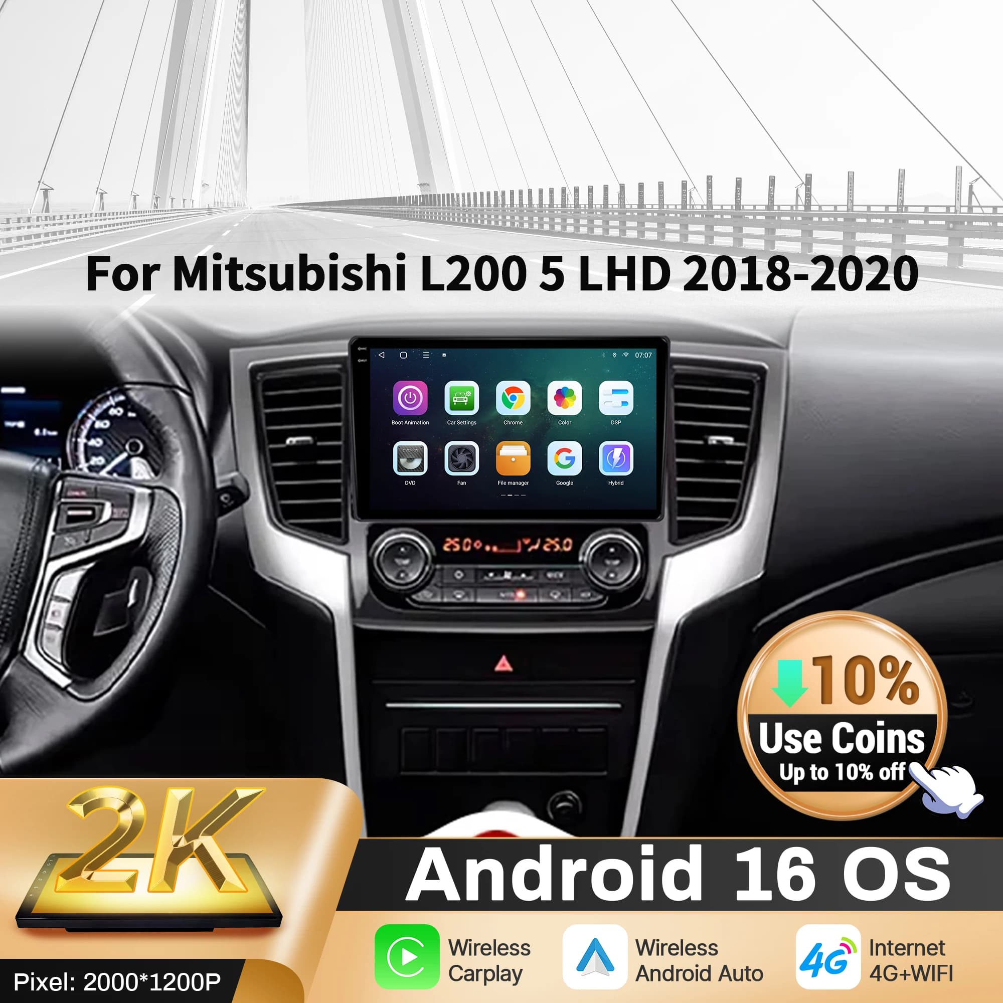 9 inch Car Radio Android 16 For Mitsubishi L200 5 LHD 2018-2020 BT Carplay Multimedia Navigation Head Unit 2K QLED Screen