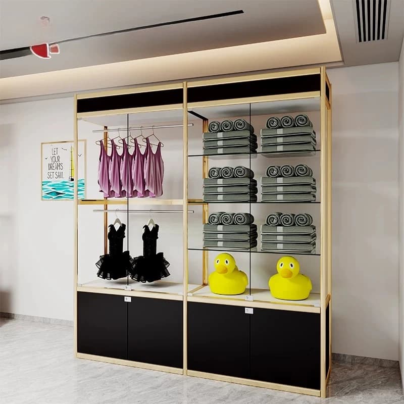 Vetrina espositiva personalizzata per costumi da bagno, cappelli da nuoto, piscine di hotel, centri fitness, vetrina in vetro.
