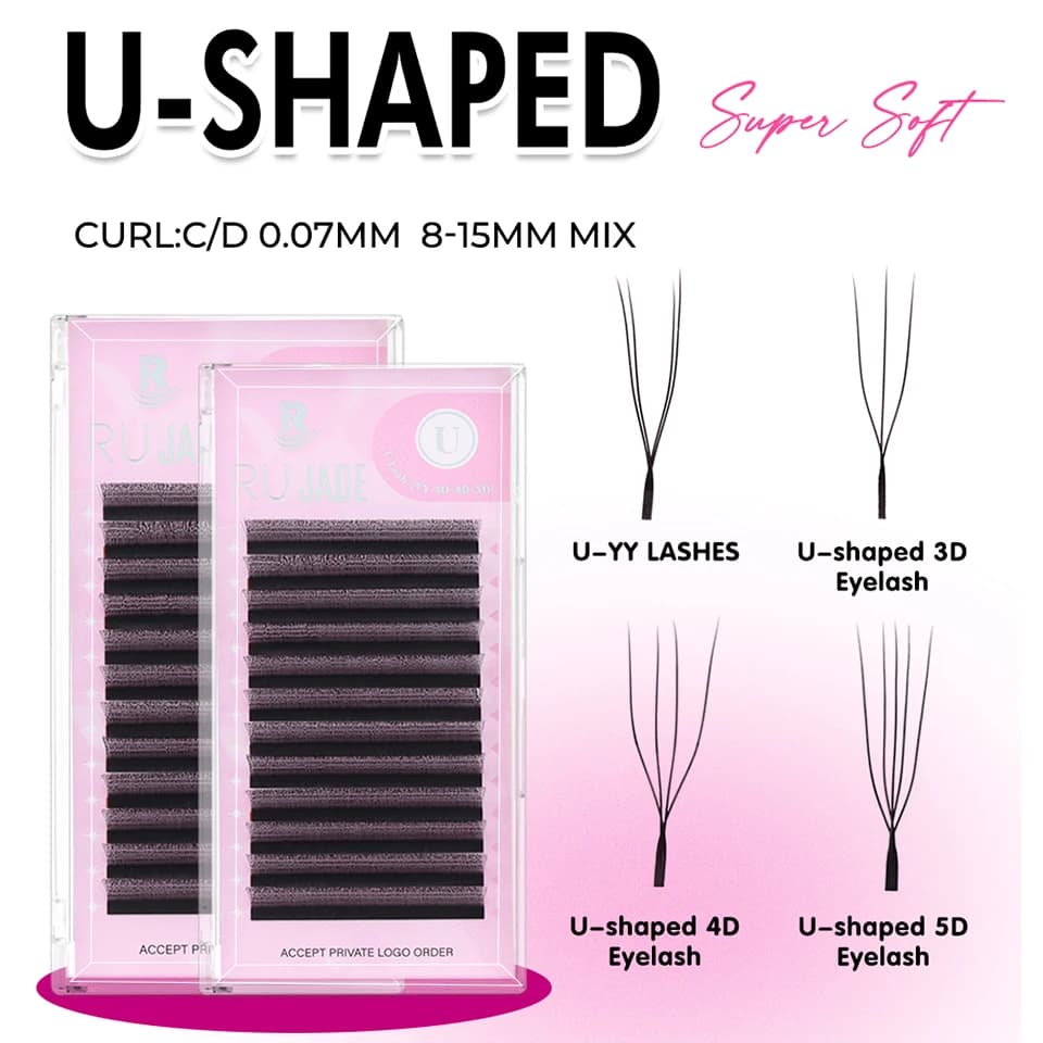 Estensioni ciglia a forma di YY a forma di U Rujade Fatte a mano Nero opaco Doppie punte naturali Ciglia YY 2D Ventole prefabbricate Volume Lash