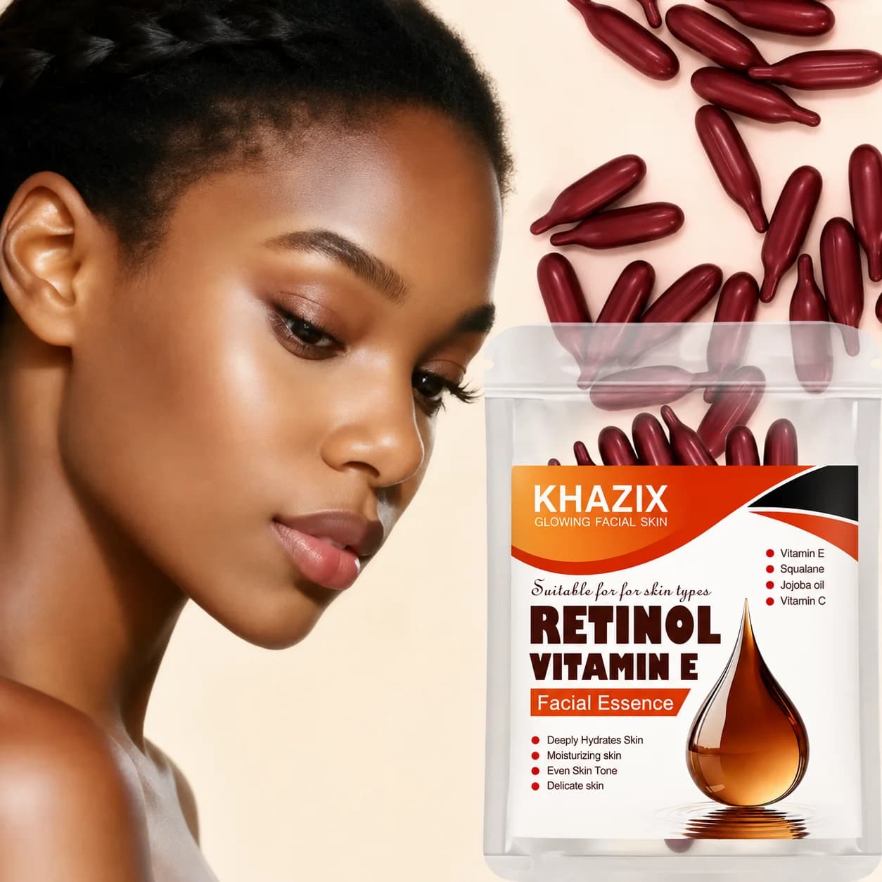Retinol Vitamin E Deep Moisturizing Capsule Essence, Hydrates, Firms, and Smooths Skin, Contains Plant-Based Squalane, Vitamin C
