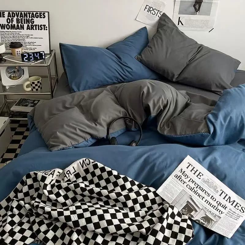 Bed Linen Set Summer Cotton Lavet Color Unit, Set Four Pieces for Bedroom, Set Three Pieces for Student Room