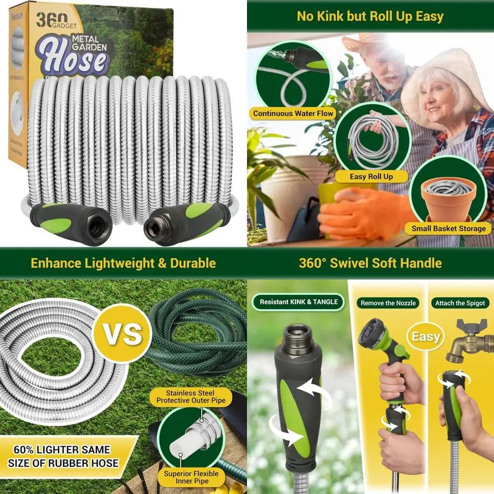 Flexible garden hose for heavy loads of 100 feet with swivel handle, without folds, light metal for outdoor use and courtyard, 304 stains