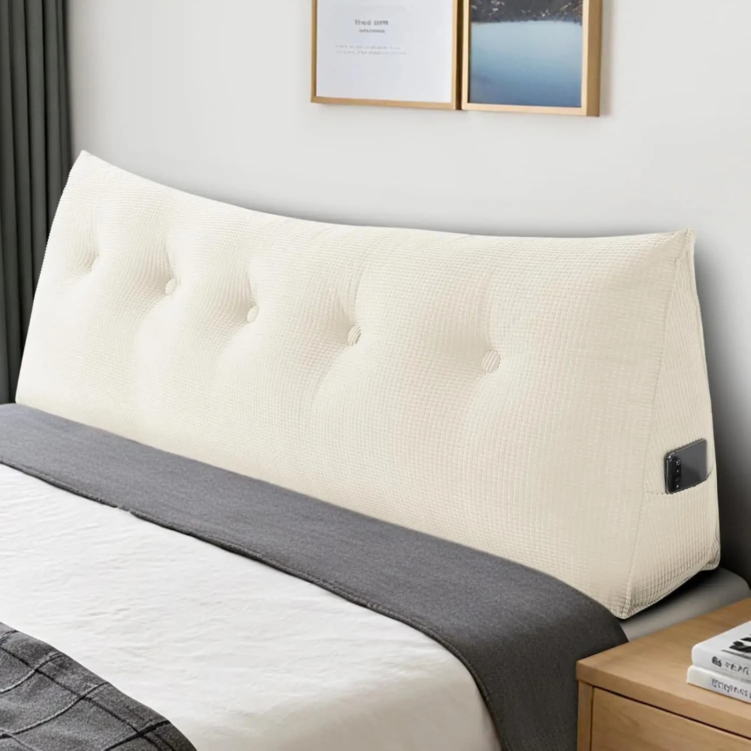 Cuscino per testiera morbido Queen Size con fodera rimovibile, grigio - Supporto per la schiena per leggere e rilassarsi