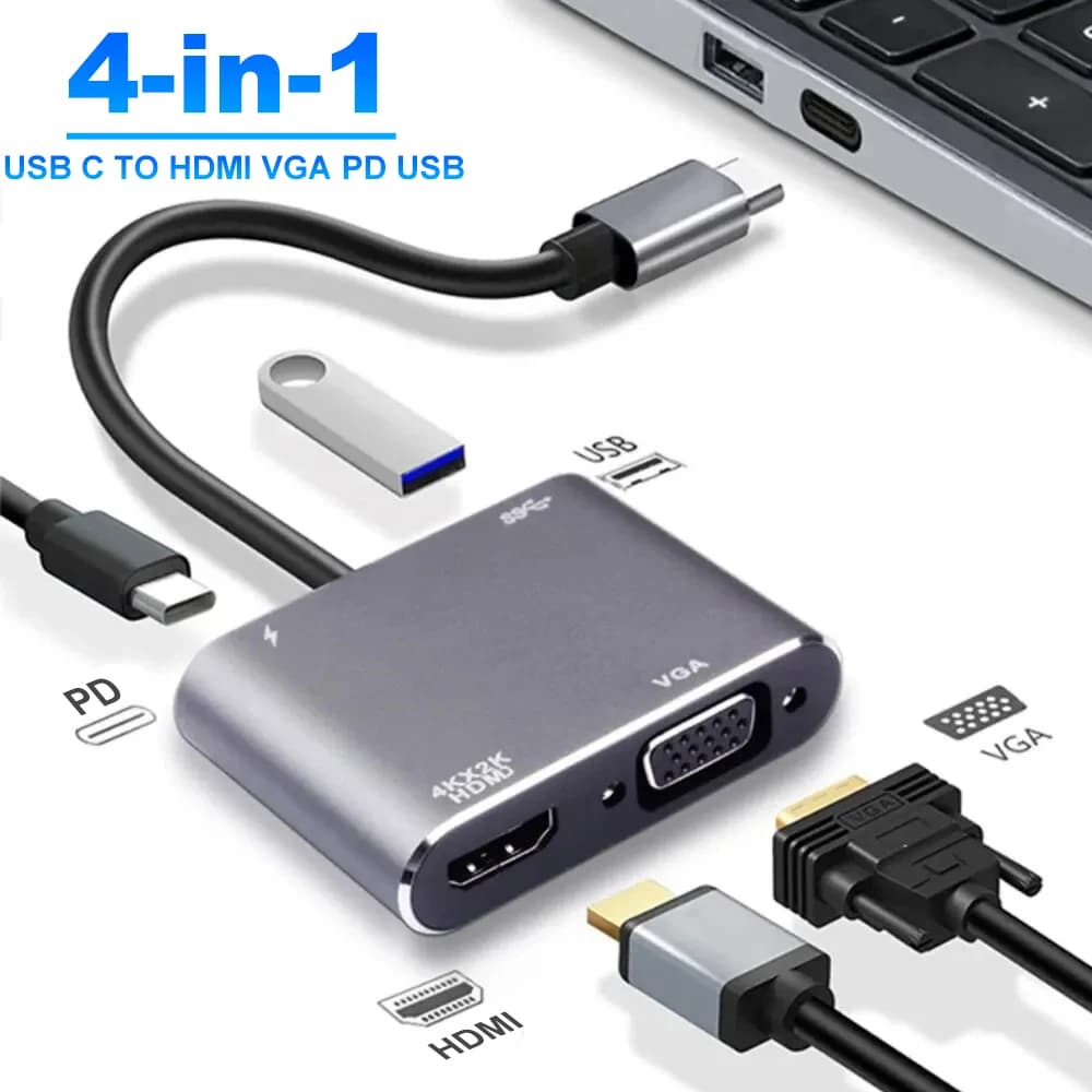 Adattatore HUB USB 3.0 VGA tipo C compatibile da USB C a HDMI per MacBook Nintendo Samsung Huawei Xiaomi telefono laptop desktop